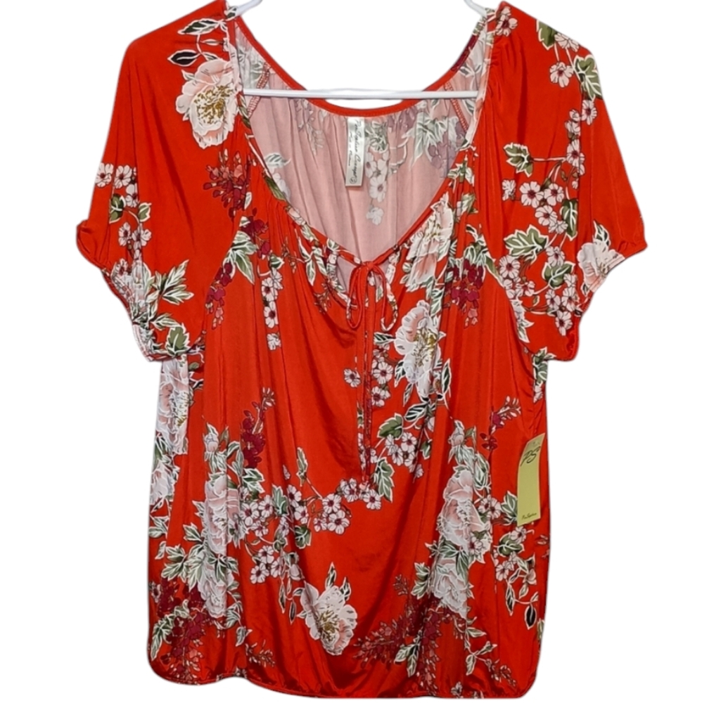 Perseption Concept Floral Short Sleeve Blouse Size XL NWT